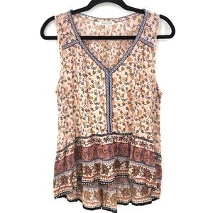 Patrons of Peace Boho Floral Sleeveless Festival Top Peach Small Cottage Fairy